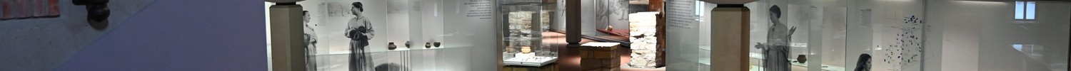 Blick auf zwei Etagen eines Museums mit Ausstellungsstücken in Vitrinen.