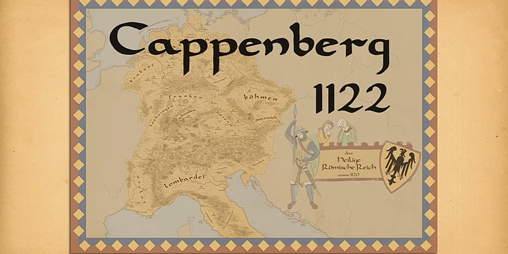 Der Titel "Cappenberg 1122" vor einer alten Karte des Römischen Reichs.